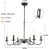 6-lys sort lysekrone rustik industriel jernlysekrone belysning til køkken, spisestue, stue, soveværelse, 35 tommer, e12,