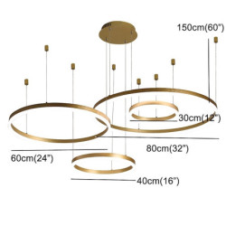 4-lys led 110w ring cirkel lysekrone led moderne pendellamper guld kaffe til stue bar værelse kontor 4 lag dæmpbar med fjernbetj