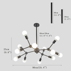 12 pærer 90cm lysekrone Sputnik lys guld sortmalet finish klynge design metal 60w loftlampe til stue pære ikke inkluderet