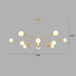 12 hoveder 96cm led lysekrone pendel lys nordisk guld sputnik moderne stue spisestue soveværelse metal malet finish