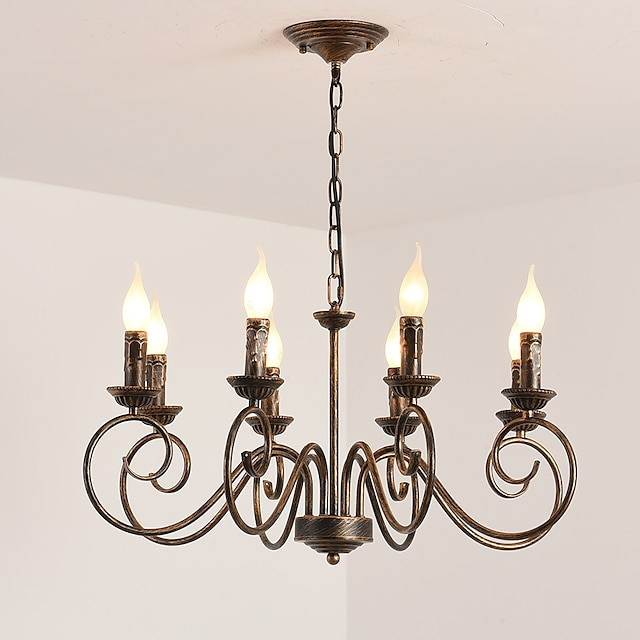 lysekrone metal vintage stil sort kobber 70cm lys stil klassisk grundmalet finish traditionelle klassiske land 6 8 hoveder