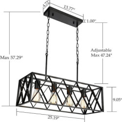 led pendel 25 tommer 4 lys moderne bondehus lineære lysekroner sort industriel vintage køkkenø metal bur loftslamper til stue spisestue