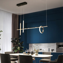 LED pendel køkken ø lys sort guld moderne 90cm lysekrone metal kunstnerisk stil stilfuld malet finish