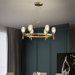 ledet loftlampe kobber cirkel ring design moderne guld geometriske former lysekrone kobber moderne stil messing moderne nordisk 