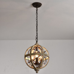 30cm globus design lysekrone led pendel lys træ industrimalet finish vintage country