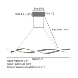 2-lys 80/100cm led pendel aluminium linje design curl wave design justerbar lysekrone nordisk stil spisestue stue lys 36w kun dæ