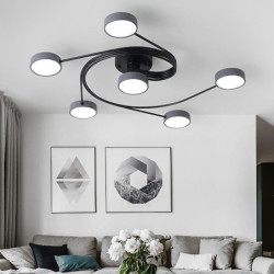 moderne semi flush mount loftslampe cirkulær akryl 4/6 hoveder led loftslampe nordisk grå sputnik lysarmatur med træ dekoration 