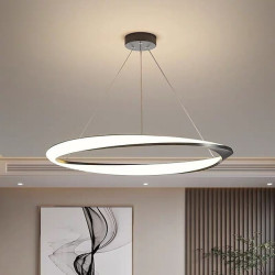 60cm led pendel 1-lys ring cirkel design dæmpbar aluminium malet finish luksuriøs moderne stil spisestue soveværelse