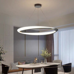 60cm led pendel 1-lys ring cirkel design dæmpbar aluminium malet finish luksuriøs moderne stil spisestue soveværelse