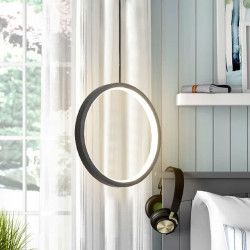 2 stk 20cm led pendel cirkel design sengelampe aluminium malet finish sort hvid ramme til soveværelse indgang spisestue moderne...