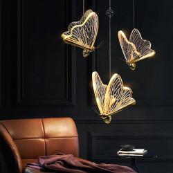 led pendel lys sommerfugl sengelampe 17cm enkelt design akryl messing førte moderne nordisk stil soveværelse stue