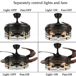 loftsventilator med lys 42 tommer 5-lys sort rustik loftsventilator med fjernbetjening varm hvid med pærer