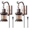 rustik væglampe 2-i-1 olieret bronze vintage væglampe sengelampe armaturer hardwired stik i industriel glasskærm lanterne belysning retro lampe metal væglampe eu / us stik