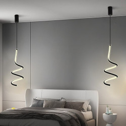 led pendel spiral soveværelse sengelampe droplight, moderne minimalistisk spisestue bar justerbar lang linje hardware pendel, 13w-led sort/hvid loftslampe