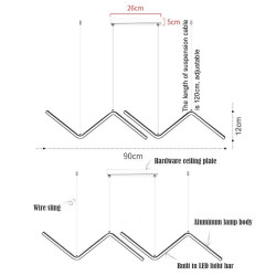 2-lys 90cm led pendel dæmpbar geometriske former linjedesign lysekrone minimalistisk nordisk stil restaurant kontor bar stue lampe 100-240v