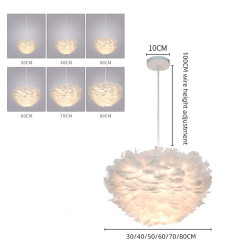 led pendel strudsfjer soveværelse ledning justerbar 3000-6000k 50cm fjer lysekrone romantisk dekorativ hængende loftslampe til pigeværelse soveværelse