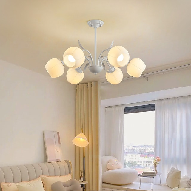 led pendel 75cm 6-lys glas blomster design moderne akryl lysekrone pendel udsøgt loftbelysning dekorativ loftlampe til stue entre soveværelse