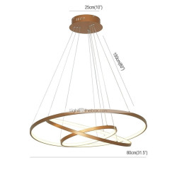 3-lys led pendel 80/60/40cm cirkel mat børstet design guld aluminium malet finish moderne spisestue lys kan kun dæmpes med fjernbetjening