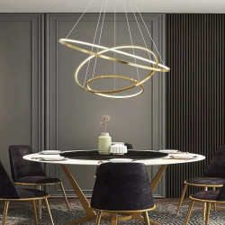 3-lys led pendel 80/60/40cm cirkel mat børstet design guld aluminium malet finish moderne spisestue lys kan kun dæmpes med fjernbetjening