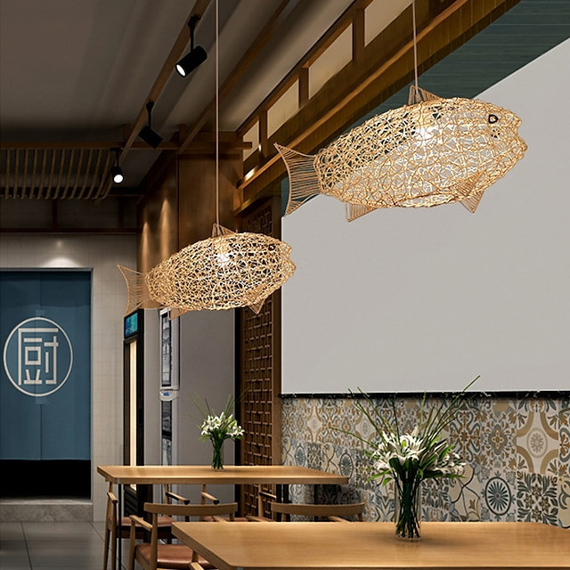 led Pendel lys bambus lanterne design lysekrone retro 62cm e26/e27 lysekrone loftbelysning er anvendelig til stue soveværelse restaurant cafe bar restaurant klub