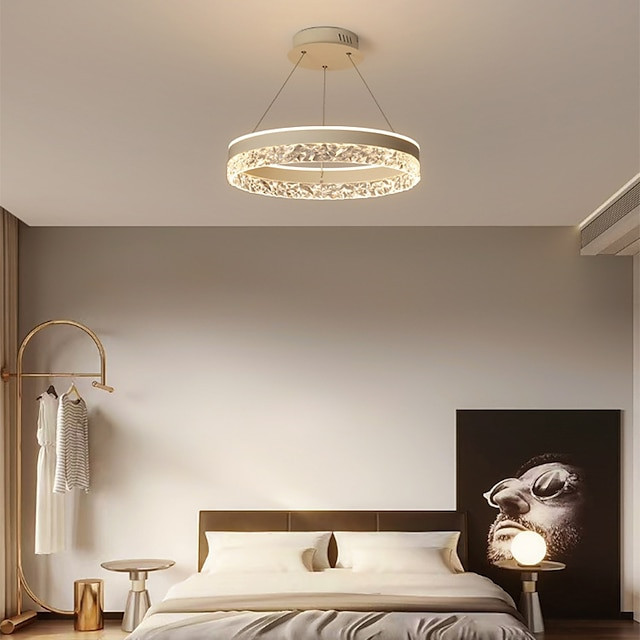 led pendel ring cirkel design 50cm 1-lys ring cirkel design dæmpbar aluminium malet finish luksuriøs moderne stil spisestue soveværelse krystal pendel lamper