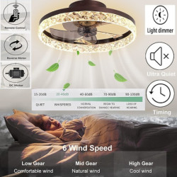 Loftlampe med lys 19,5″ dæmpbar led 3 farve 6 hastigheder timing vendbare blade med fjernbetjening, husholdningsventilator lysekrone, indendørs lavprofil Loftlampe