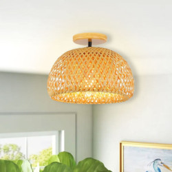 led loftslampe rattan boho lysarmaturer loftsmontering, rattan semi flush mount loftslampe med håndvævet bur lampeskærm, moderne loftslampe til soveværelse køkken gang