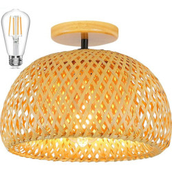 led loftslampe rattan boho lysarmaturer loftsmontering, rattan semi flush mount loftslampe med håndvævet bur lampeskærm, moderne loftslampe til soveværelse køkken gang