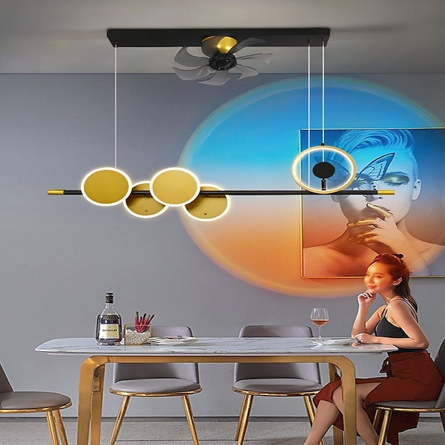 Loftlampe med 360° roterbar solnedgangslampe design app & fjernbetjening 100cm 5-lys dæmpbar 6 vindhastigheder moderne Loftlampe til soveværelse, stue, lille værelse