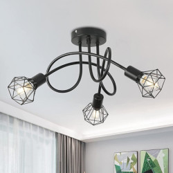 loftslampe industriel 3-vejs lysekrone semi-flush mount e14 base sort metal bur 3 lamper loftslampe til soveværelse stue...