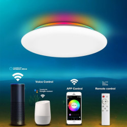 smart led loftslampe 12in 28w front varmt hvidt lys og bagside rgb farve skiftende indlejret soveværelse lampe app og stemmestyring timing kompatibel med alexa google home ac100-240v