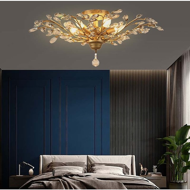 5-lys 78cm krystal / mini stil / led flush mount lys metal antik messing moderne moderne / e12 / e14 blomsterdesign