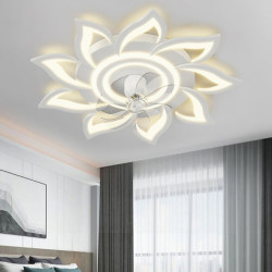led Loftlampe, der kan dæmpes med fjernbetjening kontra blomsterdesign planmonteret loftslampe akryl lampeskærm lysekrone...