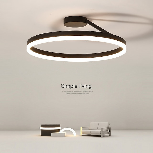 led loftslys 19,5″ 1-lys ring cirkel design dæmpbart aluminium malet finish luksuriøs moderne stil spisestue soveværelse pendel