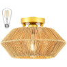 led loftslampe rattan boho lysarmaturer loftsmontering, rattan semi flush mount loftslampe med håndvævet bur lampeskærm, moderne loftslampe til soveværelse køkken gang