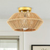 led loftslampe rattan boho lysarmaturer loftsmontering, rattan semi flush mount loftslampe med håndvævet bur lampeskærm, moderne loftslampe til soveværelse køkken gang