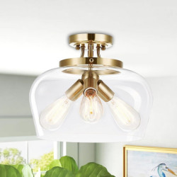 loftslampe moderne industrielt klart glas skærm 3 pærer mat sort semi flush mount loftlampe armatur til køkkenø spisebord entre stue entré foyer