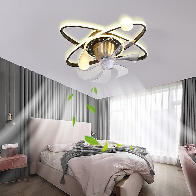 Loftlampe med lys dæmpbart cirkeldesign krystal 57cm 6 vindhastigheder moderne Loftlampe til soveværelse, stue app & fjernbetjening