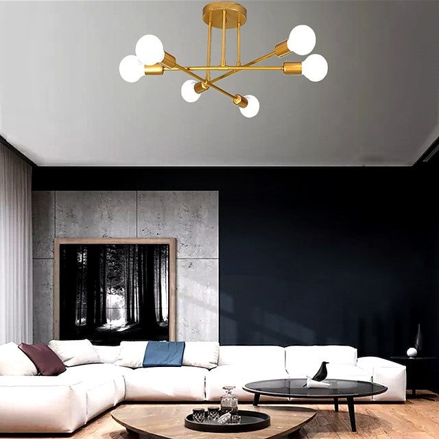 6 hoveder 55cm led loftslampe nordisk stil lysekrone sputnik design metal kunstnerisk stil industriel malet finish køkken soveværelse børneværelse lys