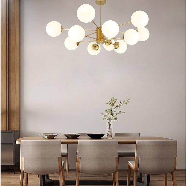 12 hoveder pendel nordisk lysekrone sputnik design moderne guld glasskærm metal malede finish