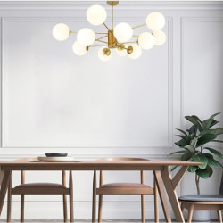 12 hoveder pendel nordisk lysekrone sputnik design moderne guld glasskærm metal malede finish