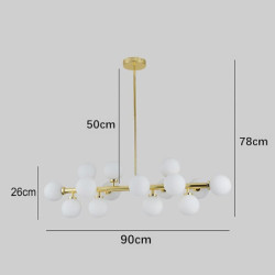 16 pærer 90cm (35,4 ″) ledet guld vedhæng lys metalglas sputnik galvaniseret 3.9″ lampeskærme molekylær nordisk lysekrone til hjemmet soveværelse køkken