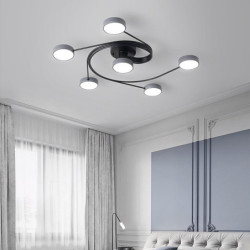 moderne semi flush mount loftslampe cirkulær akryl 4/6 hoveder led loftslampe nordisk grå sputnik lysarmatur med træ dekoration til stue spisestue soveværelse